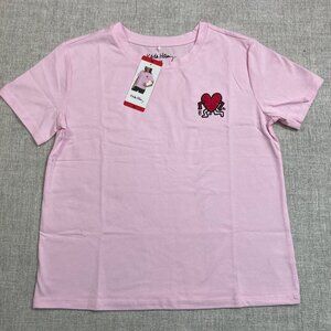Keith Haring Womens Embroidered Heart T-Shirt in Pink Size M